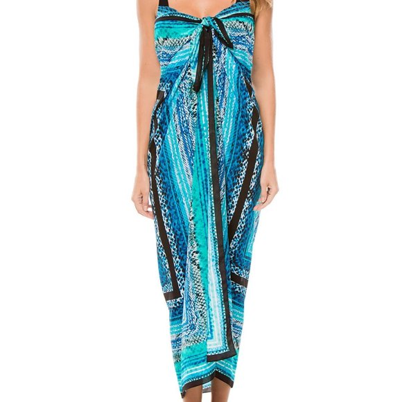 GOTTEX $298 100% SILK $298 Oversized Convertible Snake Charmer Pareo Sarong - Picture 4 of 5